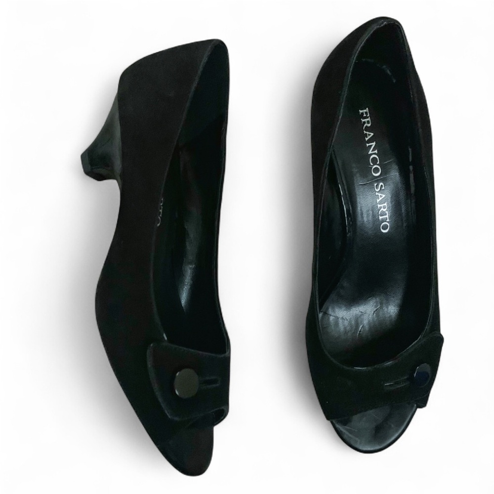 FRANCO SARTO WOMEN'S "MAIDEN" WEDGE-PUMP BLACK SUEDE US SIZE 6 MEDIUM